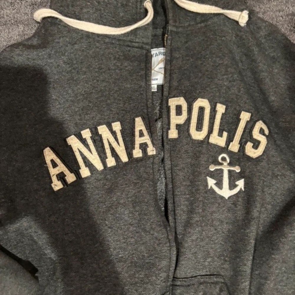 Annapolis Gray Kids Zip Hoodie with Anchor Graphic - Picture 2 of 5